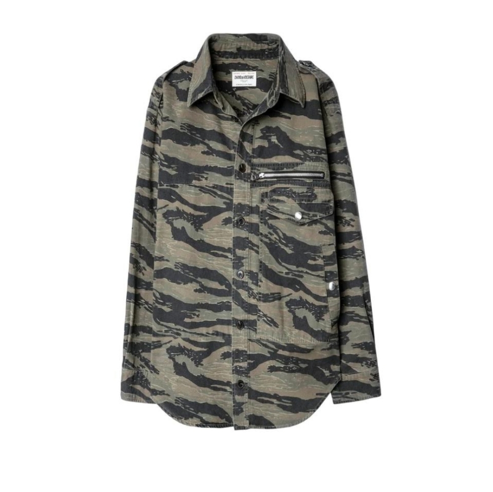 Zadig And Voltaire Troy Vintage Camo Shirt Jacket Shacket Utility